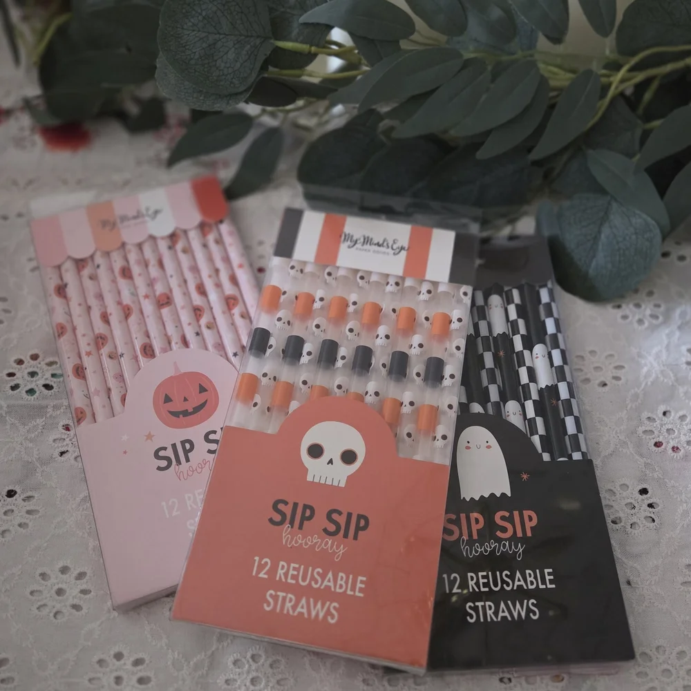 Halloween Reusable Straws - Pink, Orange, Black